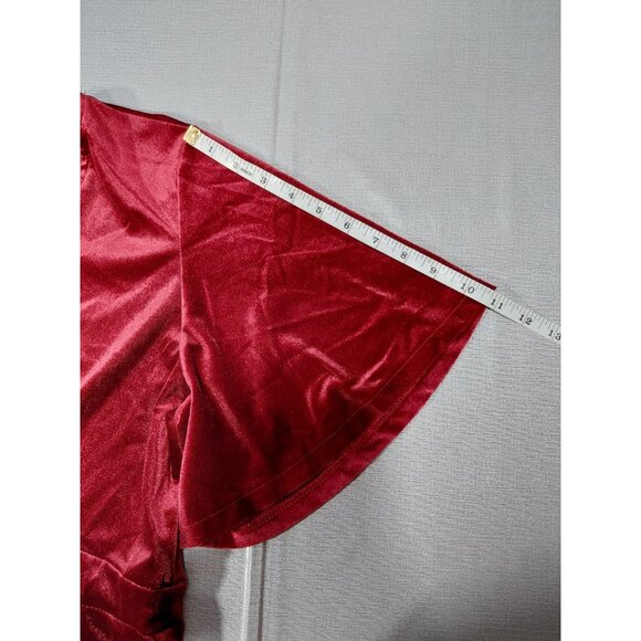 Old Navy Short Sleeve Velvet Fit & Flare Midi Dress XL Wine Red Holiday - Picture 13 of 13